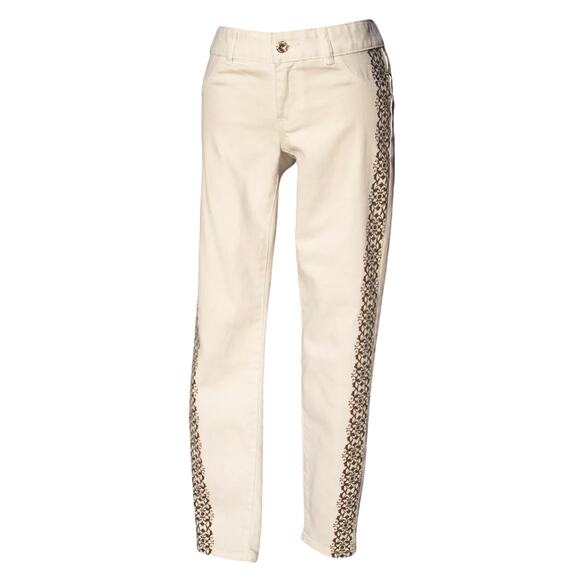 Cache White Rhinestone Stud Embellished Jean Pant Stretch Blk Scroll New NWT $98 - Picture 2 of 4